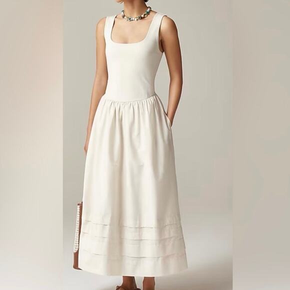 J Crew Women's Drop Waist Mixy Midi Dress Small Petite Beige Sleeveless - Picture 1 of 16